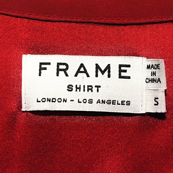 Frame Womens 100% Silk Button Up Blouse Size S Blood Orange Red Office Mature - Picture 5 of 7